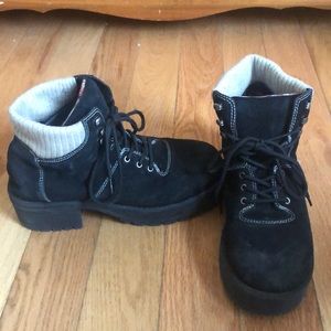 Black Lace up, platform boots.